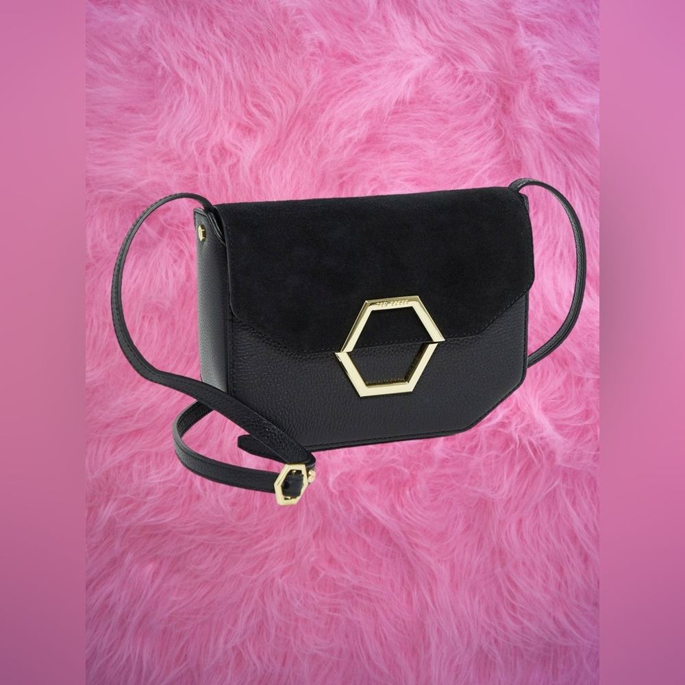 Ted Baker London Lenah Leather Crossbody Hexagon Black Purse Bag